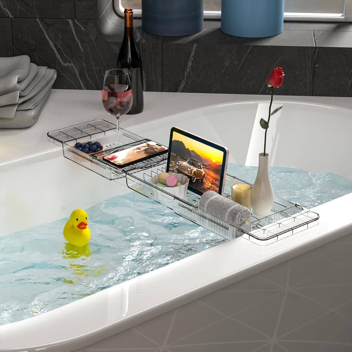 Transparent Retractable Bath Rack Tray